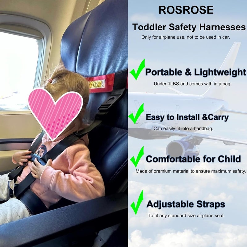ROSROSE حزام أمان السفر بالطائرة للأطفال، ملحقات السفر بالطائرة للأطفال الصغار، جهاز مقعد الطيران للأطفال، حزام تقييد السفر للحفاظ على سلامة الطفل، غير معتمد من إدارة الطيران الفيدرالية، لا يناسب المركبات - Image 2